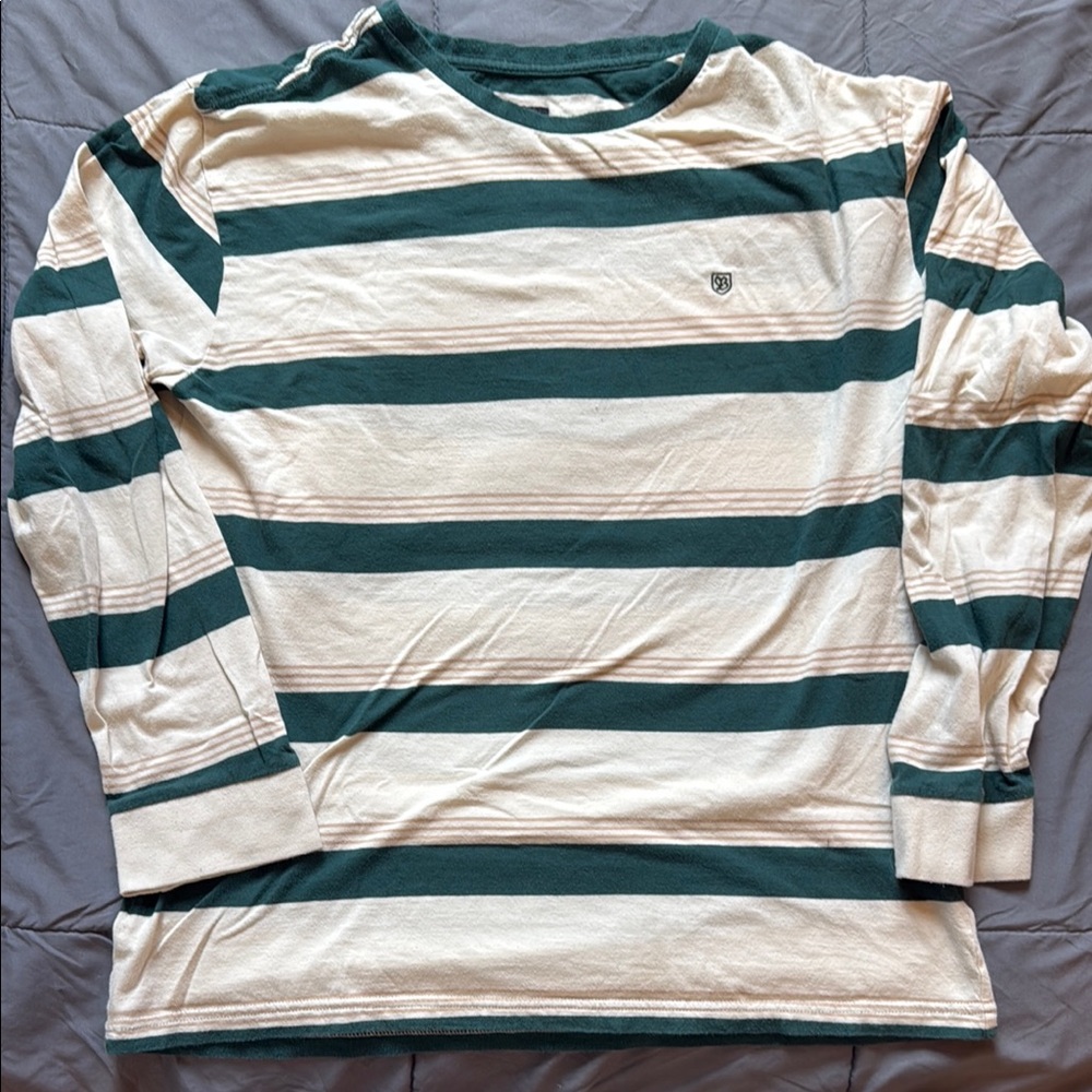 Green and Cream Long Sleeve Striped Tee